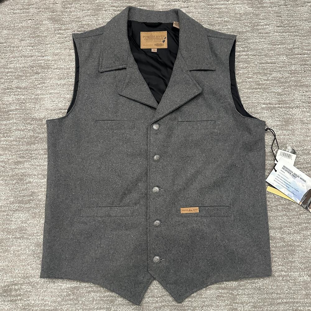 Powder River Outfitters Vest Mens Large Gray Heather Wool Montana Western Snap